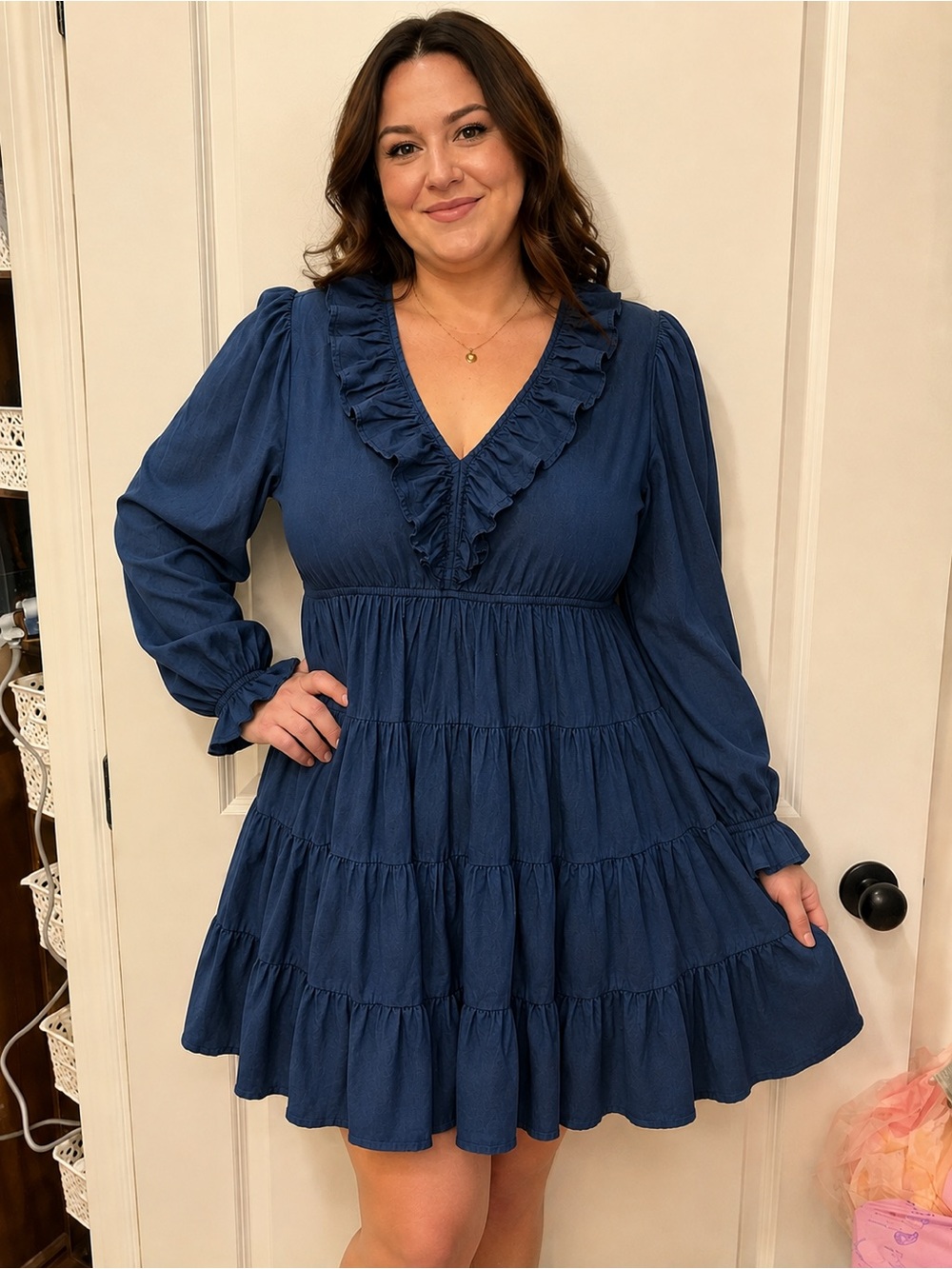 Jessakae x The Food Nanny Navy Ruffle Puff Sleeve Tiered Dress 1X